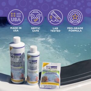 Bio Ouster Hot Tub Chemical Kit Bundle - 3in1 Weekly Cleaner Conditioner Clarifier 4 Pack - Spa Purge Hot Tub Jet Cleaner w/Towel - Inflatable Hot Tub Chemicals Kit, Spa Chemicals for Hot tub