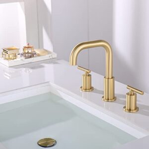 8 inch Widespread Bathroom Faucet with Drain and Supply Hose, 2 Handles Brushed Gold Bathroom Faucet for Sink 3 Hole, ChiLDano Bathroom Faucet Gold CH3166BG