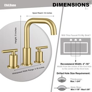 8 inch Widespread Bathroom Faucet with Drain and Supply Hose, 2 Handles Brushed Gold Bathroom Faucet for Sink 3 Hole, ChiLDano Bathroom Faucet Gold CH3166BG