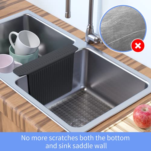 Bligli Silicone Sink Divider Mat, Large Durable Sink Saddle Pad with No Suction Cup, Kitchen Divided Sink Protector Mat for Glassware Dishes, Easy to Clean and No Smell, 12.8" x 17.6" (Black,1 PACK)