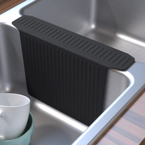Bligli Silicone Sink Divider Mat, Large Durable Sink Saddle Pad with No Suction Cup, Kitchen Divided Sink Protector Mat for Glassware Dishes, Easy to Clean and No Smell, 12.8" x 17.6" (Black,1 PACK)