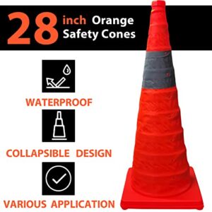 EDAUS 4 Pack 28Inch Collapsible Traffic Cones, Multi Purpose Pop up Safety Road Reflective Parking Cone, Orange Construction Cones, for Training, Parking Lot and Driving Practice