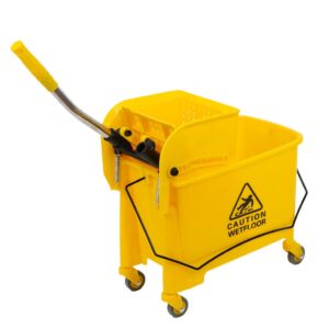 Mop Bucket & Side Wringer Combo, Heavy Duty & Commercial Janitorial Cart Spring Wringer on Wheels for Home & Industrial Cleaning Commercial Mop Bucket for Business, Yellow