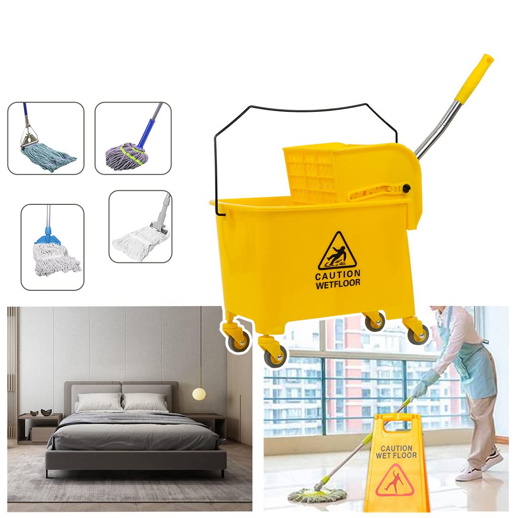 5.28 Gallon Mop Bucket with Wringer, Side Press Combo Commercial Home Cleaning Cart with 4 Wheels Yellow Color for Restaurant Home Cleaning