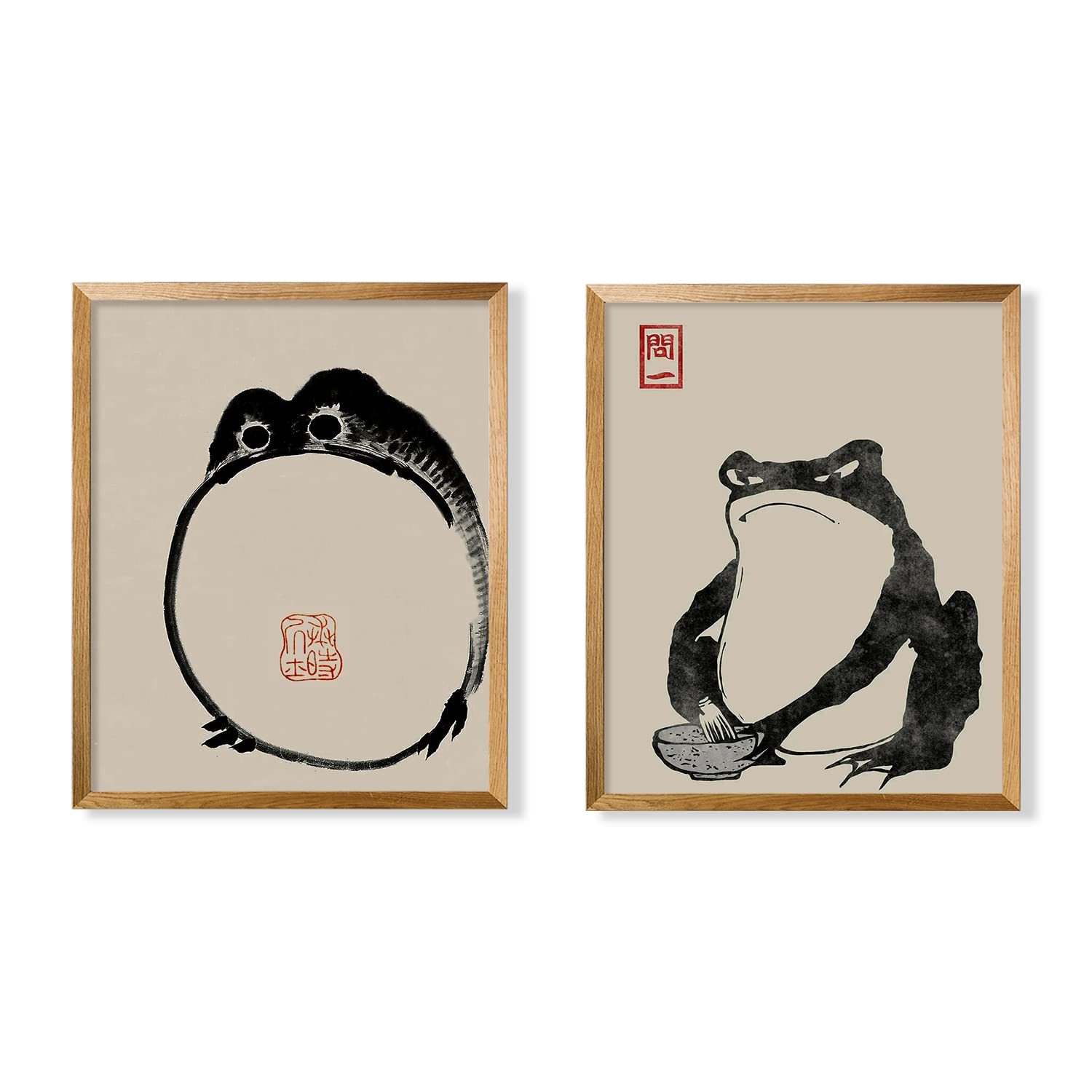 Vintage Japandi Pictures Set - Japanese Frog Wall Art Decor - Japan Decor - Wabi Sabi - Japanese Matsumoto Hoji Poster Print - Cute Funny Animal Poster for Bathroom Decor - Kids Room Decor - Gifts