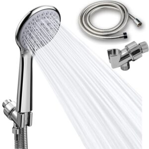 detachable handheld shower head with hose - high pressure 5 functions showerheads hand held shower heads,extra long 4.7 ft. stainless steel hose and holder.