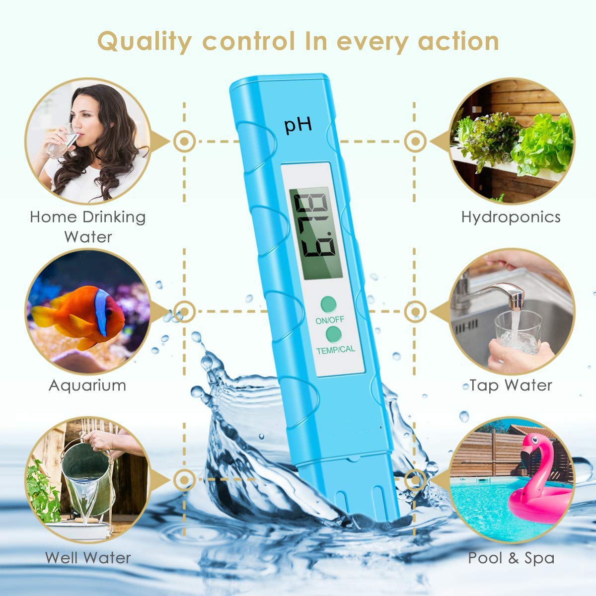 PH Meter Digital PH Tester 0.01 High Accuracy PH Meter for Water, 0-14.0 PH Measurement Range, PH Meter with ATC for Drinking Water, Food, Brewing, Pool and Aquarium