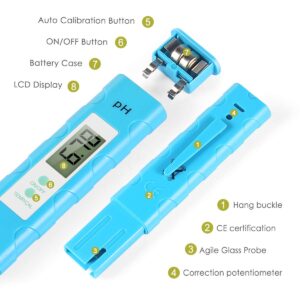 PH Meter Digital PH Tester 0.01 High Accuracy PH Meter for Water, 0-14.0 PH Measurement Range, PH Meter with ATC for Drinking Water, Food, Brewing, Pool and Aquarium