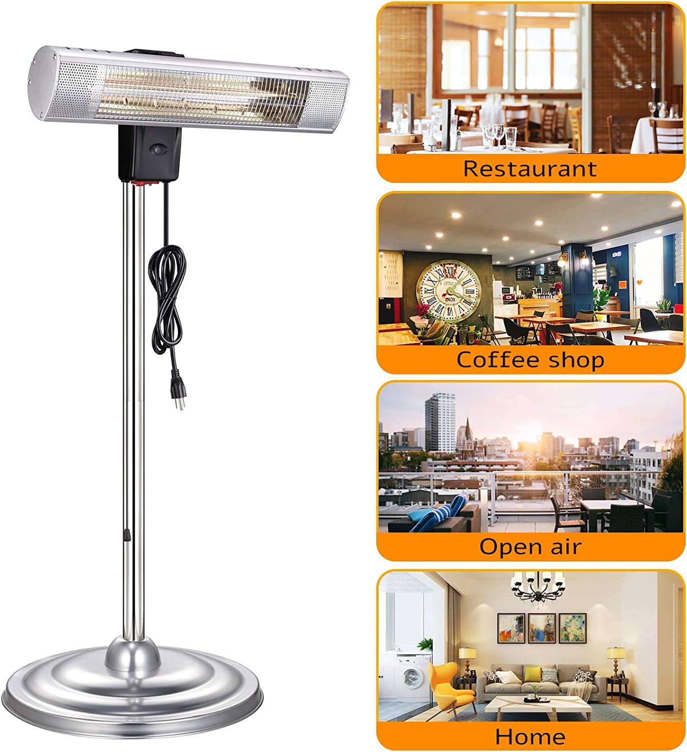 Antarctic Star Infrared Patio Heater, Freestanding Indoor/Outdoor Garden Heater, Adjustable Height & Angle,Remote Control IP65 Rated,Quiet Operation,Energy saving,Quick Heating in 3s, 1500W with ETL