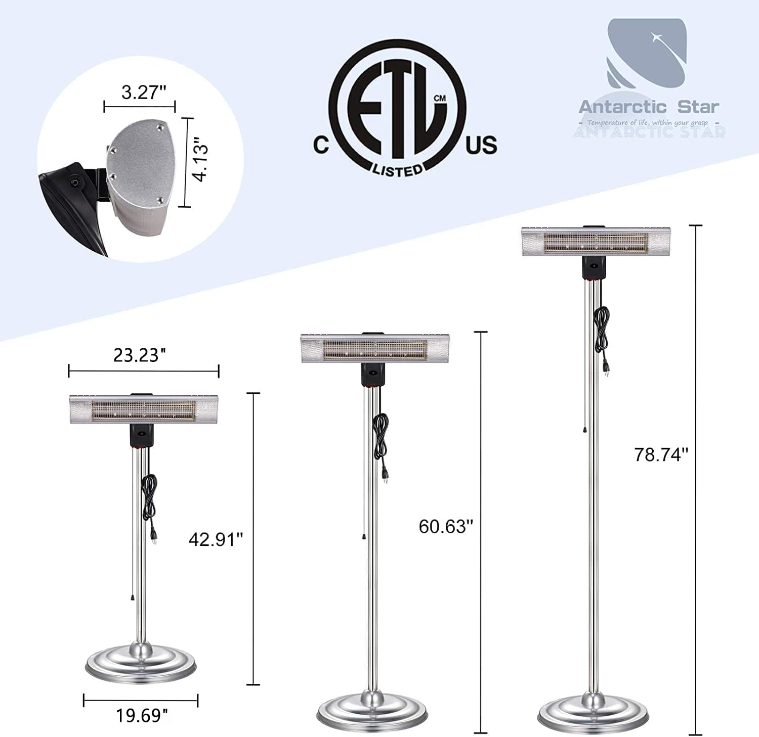 Antarctic Star Infrared Patio Heater, Freestanding Indoor/Outdoor Garden Heater, Adjustable Height & Angle,Remote Control IP65 Rated,Quiet Operation,Energy saving,Quick Heating in 3s, 1500W with ETL