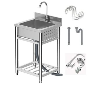 kenpiko utility sink,stainless steel sink,outdoor sink,camping sink,laundry room,backyard, garages,free standing sink for indoor outdoor, with storage shelves&drainer unit faucet combo with strainer