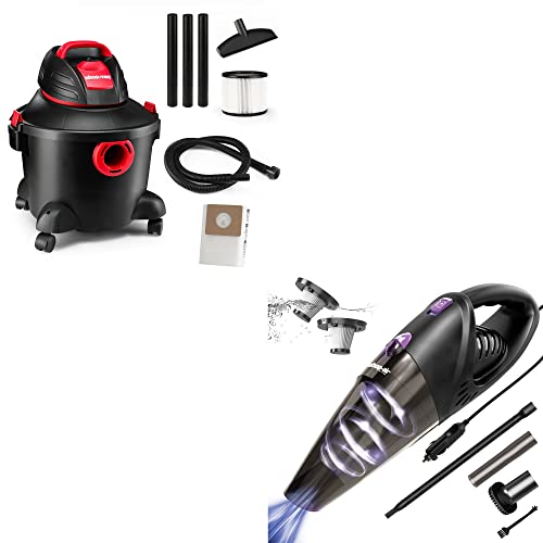 Shop-Vac 6 Gallon 3.0 Peak HP Wet Dry Vacuum+Shop·AIR Car Vacuum Cleaner, 12V/106W, Purple