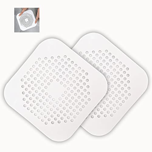 2 Pack Shower Drain Hair Catcher-Square 5.7 Inch Flat Durable Silicone Drain Hair Catcher, Shower Drain Hair Catcher with Suction Cups Easy to Install Bathroom,Bathtub,Kitchen