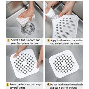 2 Pack Shower Drain Hair Catcher-Square 5.7 Inch Flat Durable Silicone Drain Hair Catcher, Shower Drain Hair Catcher with Suction Cups Easy to Install Bathroom,Bathtub,Kitchen