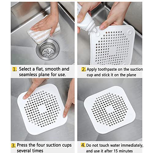 2 Pack Shower Drain Hair Catcher-Square 5.7 Inch Flat Durable Silicone Drain Hair Catcher, Shower Drain Hair Catcher with Suction Cups Easy to Install Bathroom,Bathtub,Kitchen