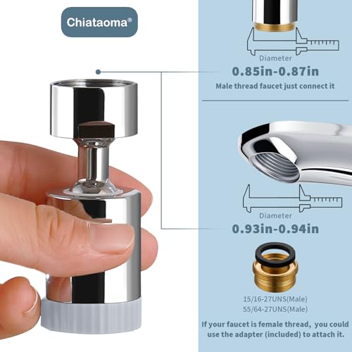 Swivel Faucet Aerator,3-function Faucet Nozzle,360° Big Angle Rotate Kitchen Sink Faucet Attachment,Faucet Extender for Kitchen 55/64 inch Female Thread,Kitchen Sink Aerator Chrome