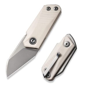 civivi ki-v front flipper pocket knife, double detent slip joint small folding knife with deep carry pocket clip for easy edc c2108c (ivory)