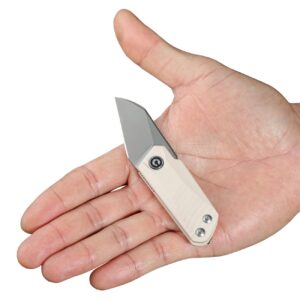 CIVIVI Ki-V Front Flipper Pocket Knife, Double Detent Slip Joint Small Folding Knife with Deep Carry Pocket Clip For Easy EDC C2108C (Ivory)