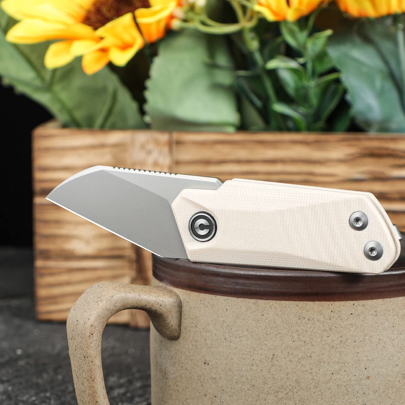 CIVIVI Ki-V Front Flipper Pocket Knife, Double Detent Slip Joint Small Folding Knife with Deep Carry Pocket Clip For Easy EDC C2108C (Ivory)