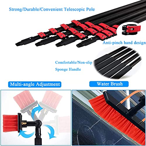 Glass Cleaning Brush, Home Water Fed Telescopic Pole Kit Solar Panel Brush Rotating for Solar Photovoltaic Panel, Car Trucks Windows Washing, 2 Water Pores,10.8m/36ft
