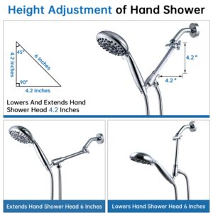 G-Promise Shower Head Extender, 6" Solid Brass Height/Angle Adjustable Shower Arm Extension with Single Locking Joint, Standard 1/2" Thread for Universal Shower Heads (6 inch, chrome)