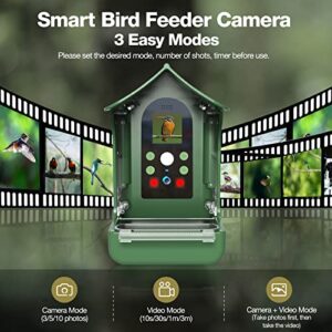 NUOTUN Smart Bird Feeder Camera with PIR Motion Detection - 1080P Auto Capture Photo&Video - Night Vision Bird House - with Hummingbird Feeder & Mounting Accessories - 32G Card