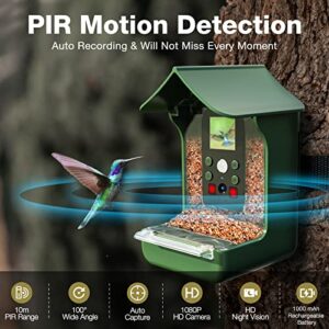 NUOTUN Smart Bird Feeder Camera with PIR Motion Detection - 1080P Auto Capture Photo&Video - Night Vision Bird House - with Hummingbird Feeder & Mounting Accessories - 32G Card