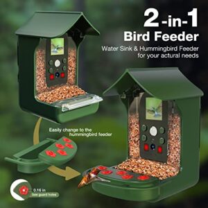 NUOTUN Smart Bird Feeder Camera with PIR Motion Detection - 1080P Auto Capture Photo&Video - Night Vision Bird House - with Hummingbird Feeder & Mounting Accessories - 32G Card