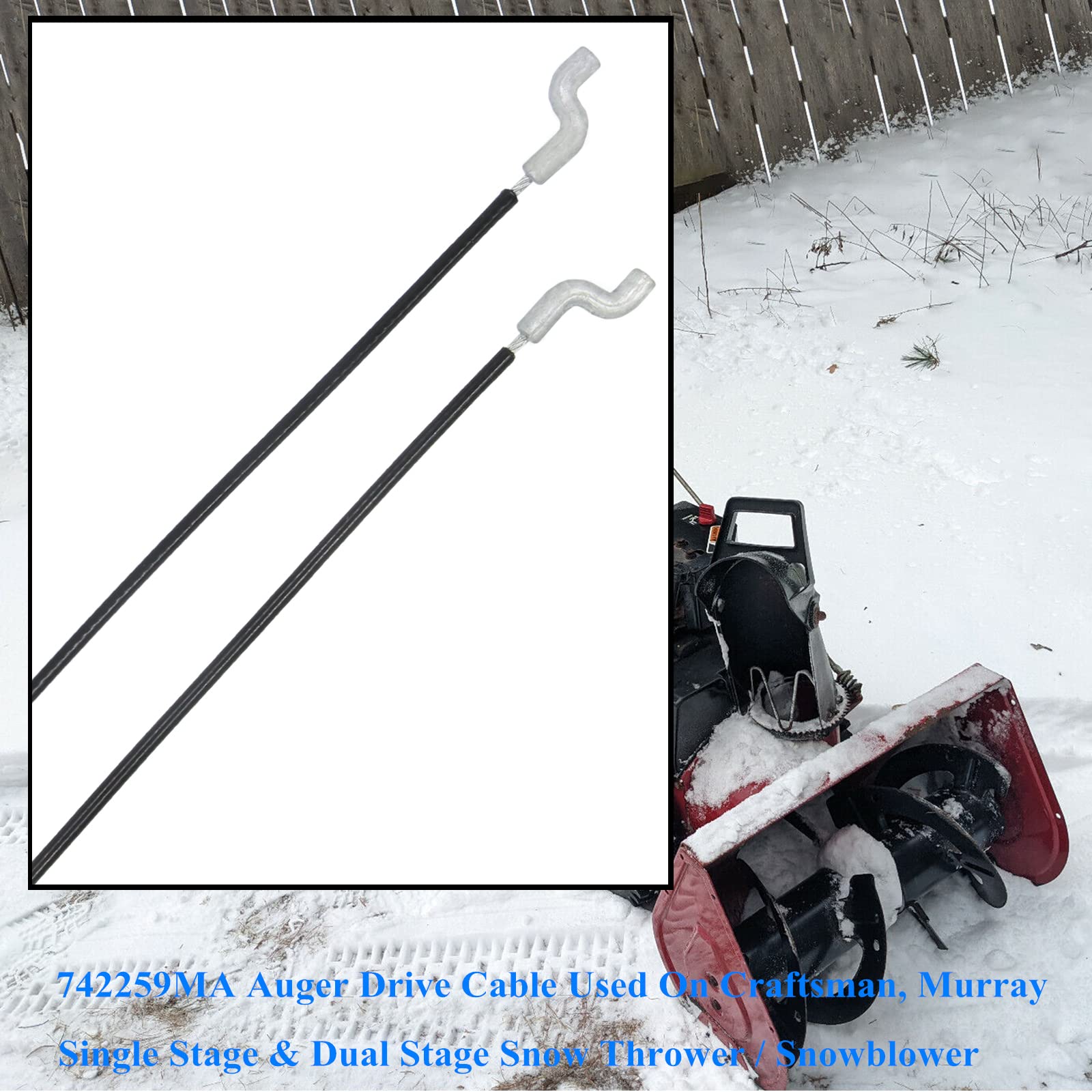 AILEETE 762259MA Auger Drive Cable for Craftsman Murray Single Stage & Dual Stage Snow Thrower Snowblower Drive Cable 762259 1501124MA