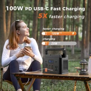 Green Power 320Wh Portable Power Station LiFePO4 Solar Generator With 2 AC Outlet 110V/320W Pure Sine Wave and Wireless Charging for Outdoors Camping Travel Hunting Home Emergency （Grade A Cells）