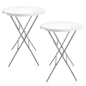32in cocktail table white high top folding table, portable bar height folding table round with removable legs, indoor outdoor banquet table for parties, commercial, speech, school - 2pcs