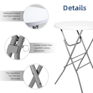 32in Cocktail Table White High Top Folding Table, Portable Bar Height Folding Table Round with Removable Legs, Indoor Outdoor Banquet Table for Parties, Commercial, Speech, School - 2PCS