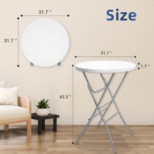 32in Cocktail Table White High Top Folding Table, Portable Bar Height Folding Table Round with Removable Legs, Indoor Outdoor Banquet Table for Parties, Commercial, Speech, School - 2PCS