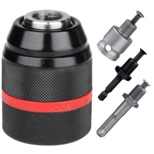 GANYEE 1-13mm Keyless Drill Chuck Adapter Kit 1/2"-20UNF with SDS-Plus Shank 1/4" Hex Shank 1/2" Socket Square Female Adapter fits Rotary hammer/Impact wrench/Impact Screwdriver