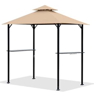 OLILAWN 8' x 5' Grill Gazebo, BBQ Gazebo Canopy for Outdoor Grill, Barbecue Canopy with Led Lights and Carrying Bag, Outdoor BBQ Shelter with Sturdy Steel Frame and Durable Tarpaulin, Beige