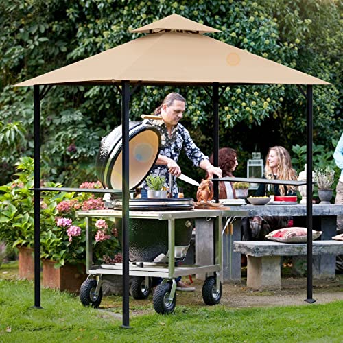 OLILAWN 8' x 5' Grill Gazebo, BBQ Gazebo Canopy for Outdoor Grill, Barbecue Canopy with Led Lights and Carrying Bag, Outdoor BBQ Shelter with Sturdy Steel Frame and Durable Tarpaulin, Beige