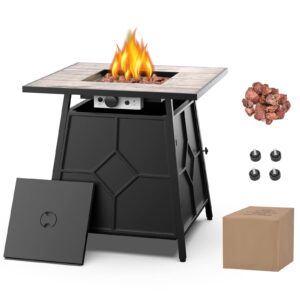 otsun 28'' propane fire pit table for patio outdoor, 40000btu gas fire table with weather cover, lid, and volcanic rock, pulse ignition system, stainless steel