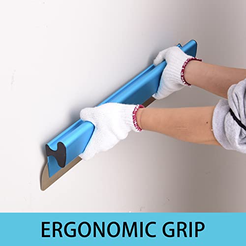 BXGTECH Drywall Tools Skimming Blade with Extension Handle - 12", 22" & 32" Blades Extruded Aluminum 301 Stainless Steel Construction Tools End Caps, Wall-Board with 0.5mm&0.35mm Thickness blue