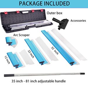 BXGTECH Drywall Tools Skimming Blade with Extension Handle - 12", 22" & 32" Blades Extruded Aluminum 301 Stainless Steel Construction Tools End Caps, Wall-Board with 0.5mm&0.35mm Thickness blue