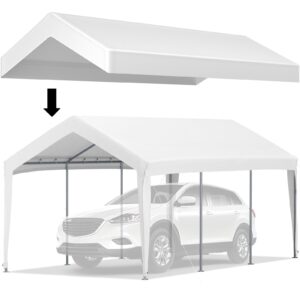 vevor 10 x 20 ft carport replacement canopy cover, ripstop triple-layer pe fabric garage top tarp shelter cover, uv resistant waterproof car cover tent for party, garden, boat (frame is not included)