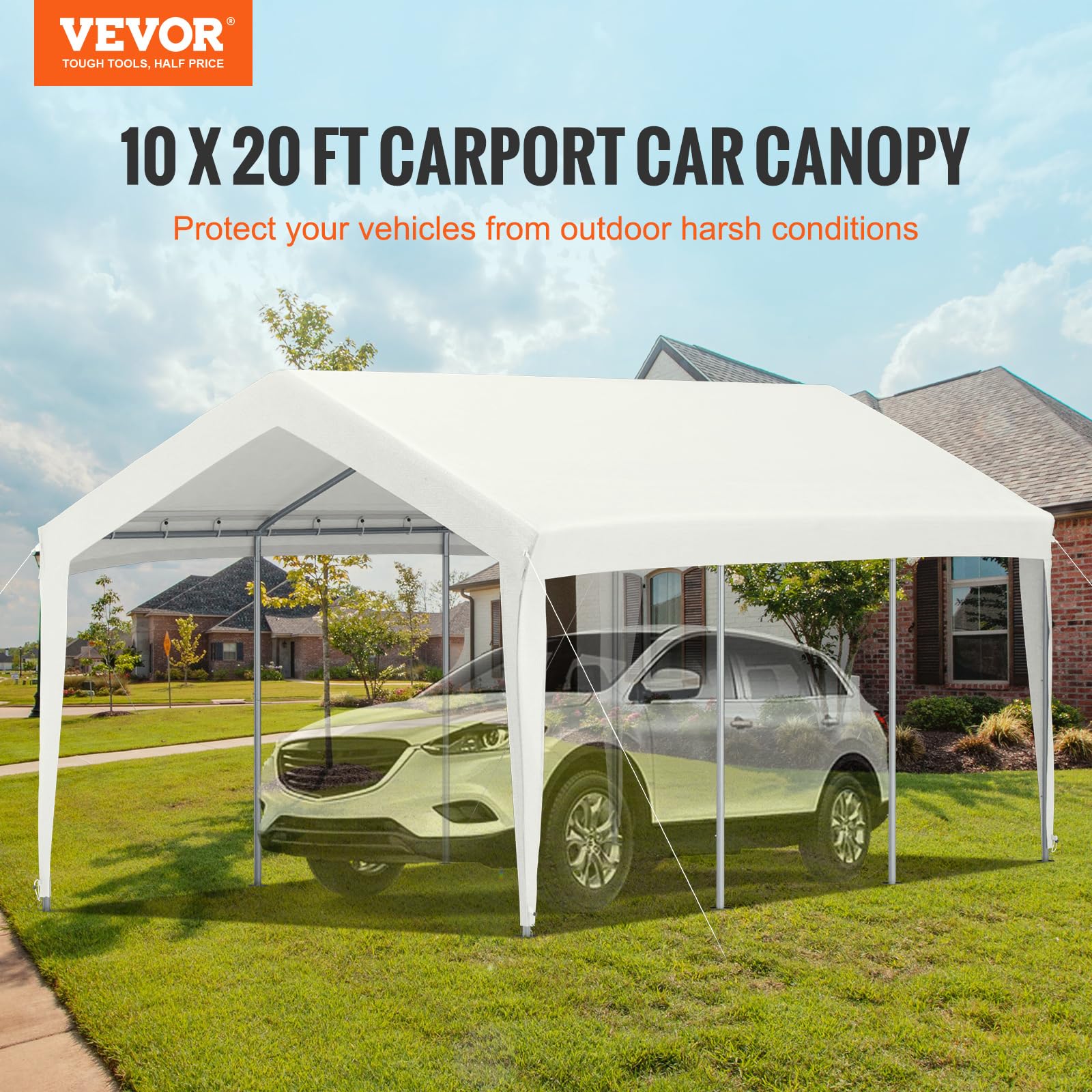 VEVOR 10 x 20 ft Carport Replacement Canopy Cover, Ripstop Triple-Layer PE Fabric Garage Top Tarp Shelter Cover, UV Resistant Waterproof Car Cover Tent for Party, Garden, Boat (Frame is not Included)