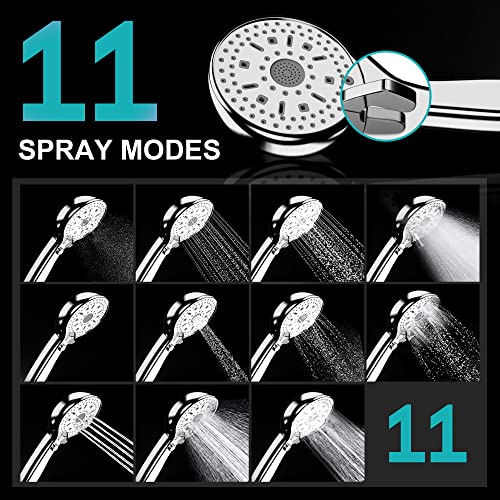 Goldenhome 12 Spray Setting Handheld Shower Head with ON/Off Pause Switch, 4.8" Showerhead with 6ft Stainless Steel Hose and Adjustable Angle Bracket, Chrome