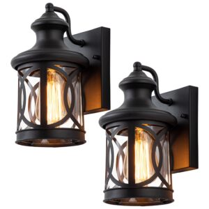 laplusbelle 2-pack outdoor wall lights, porch lights, waterproof outdoor wall sconce, exterior light fixture matte black with clear glass shade for garage patio front door balcony