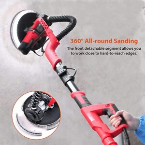 POWERMAVERICK Electric Drywall Sander,750W Drywall Sander with Vacuum,Foldable Wall Ceiling Sander with Extendable Handle,6 Variable Speed 1000-1850 RPM,Double-Deck LED Light,12 Sanding Papers