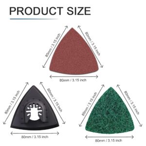 VRKET 133PCS oscillating Tool Sanding Pads kit,125sandpaper, 2 Triangular Sanding Pads and 6 Triangular Scrubbing Pads for Surface Sanding,Mechanical Maintenance Cleaning, polishing, deburring