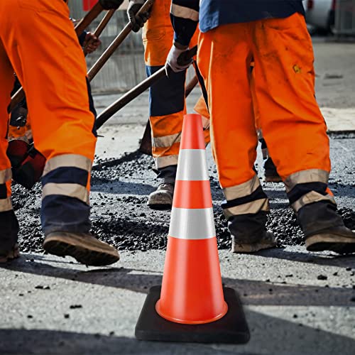 Traffic Cones 28 inch PVC Orange 8 Pack Heavy Duty Black Base Construction with Reflective Collars Fit Parking Lot,Driveway Road Traffic Control Safety Cones