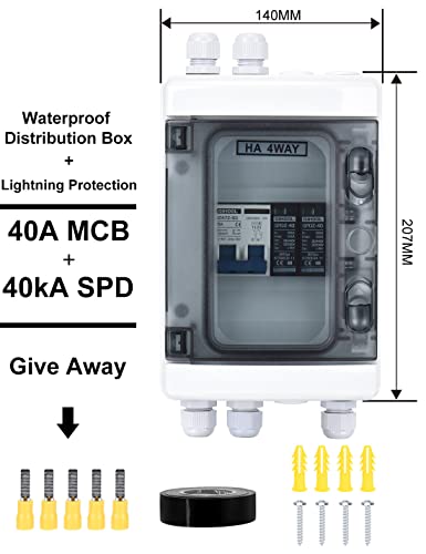 DIHOOL Outdoor Circuit Breaker Box, Solar Isolator Disconnect Switch 40 Amp Breaker DC 500V