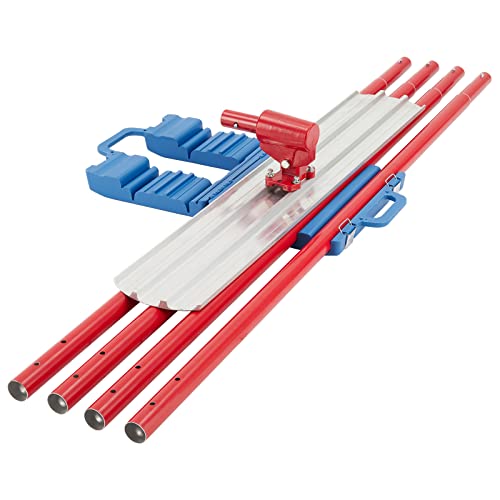 Bull Float Magnesium Concrete Float, 48 x 8" Round End Concrete Float Tool Cement Tool, Concrete Kit Bull Float with 4 Float Handle Bracket Concrete Tools Finishing（RED）