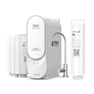 frizzlife px500-a reverse osmosis water filtration system - alkaline & remineralization, 500 gpd fast flow, with extra asr311 replacement filter cartridge (1st stage)