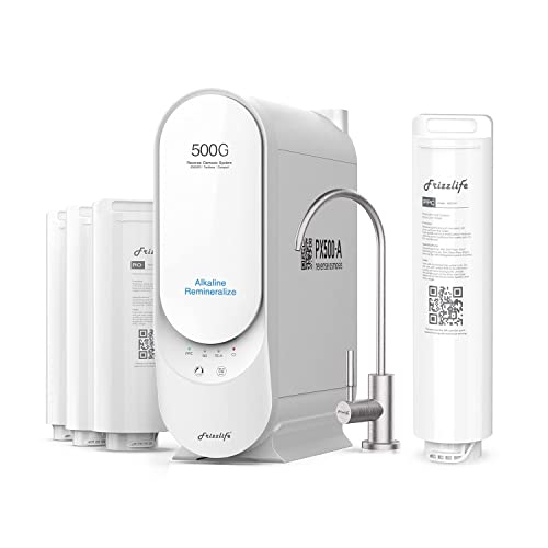 Frizzlife PX500-A Reverse Osmosis Water Filtration System - Alkaline & Remineralization, 500 GPD Fast Flow, with Extra ASR311 Replacement Filter Cartridge (1st Stage)